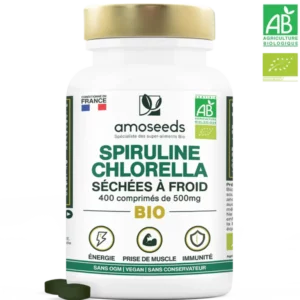 Mix spiruline et chlorella bio, 17% phycocyanine - 400 comprimés