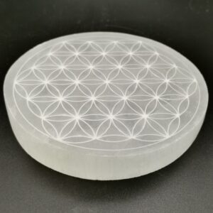 Plaque sélénite ronde fleur de vie 10cm